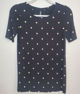 Womens Agnes & Dora Black With Beige Polka Dots T Shirt Size XS